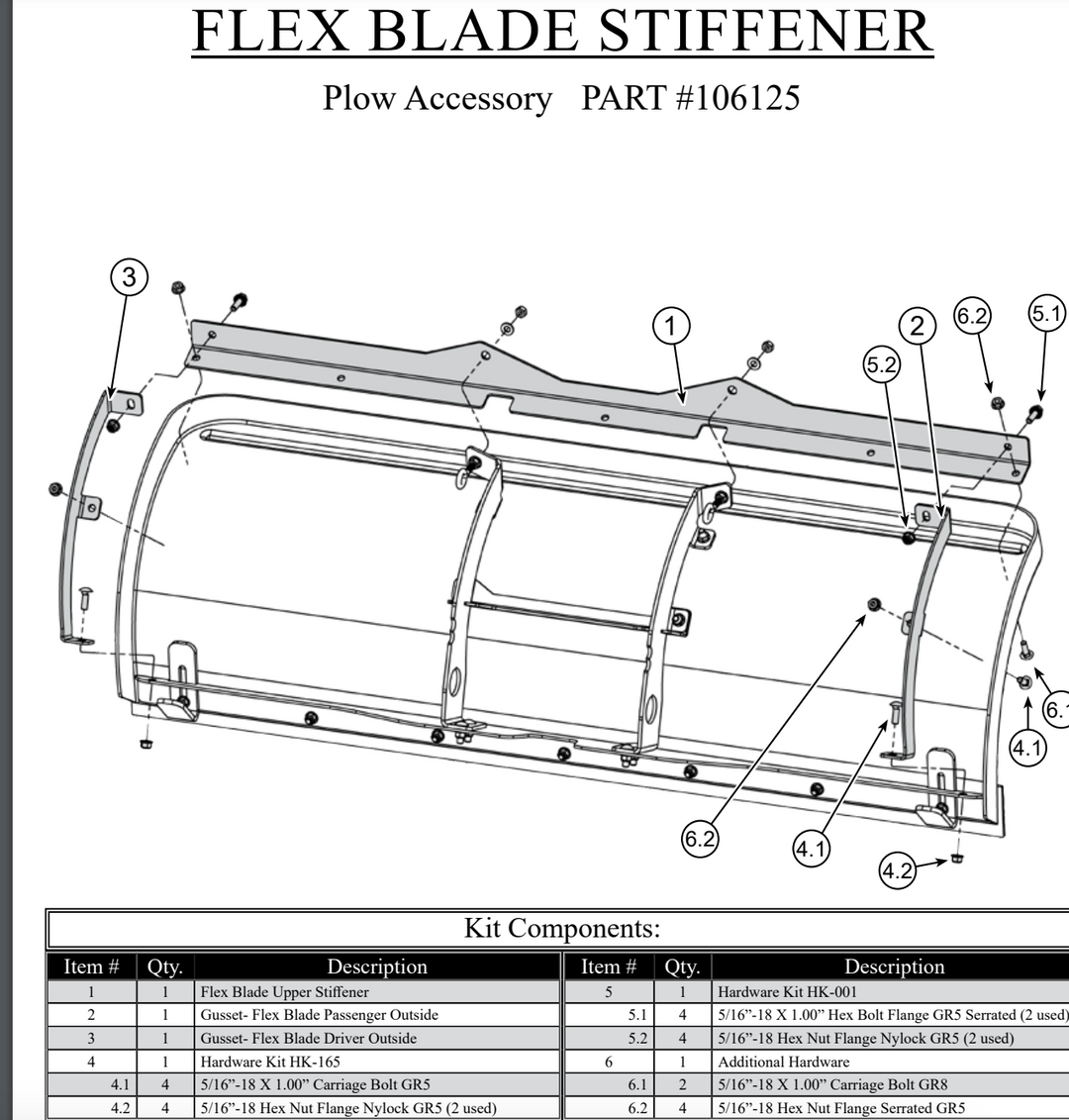 KFI ATV 105950 Flex Blade Stiffener Kit 106125