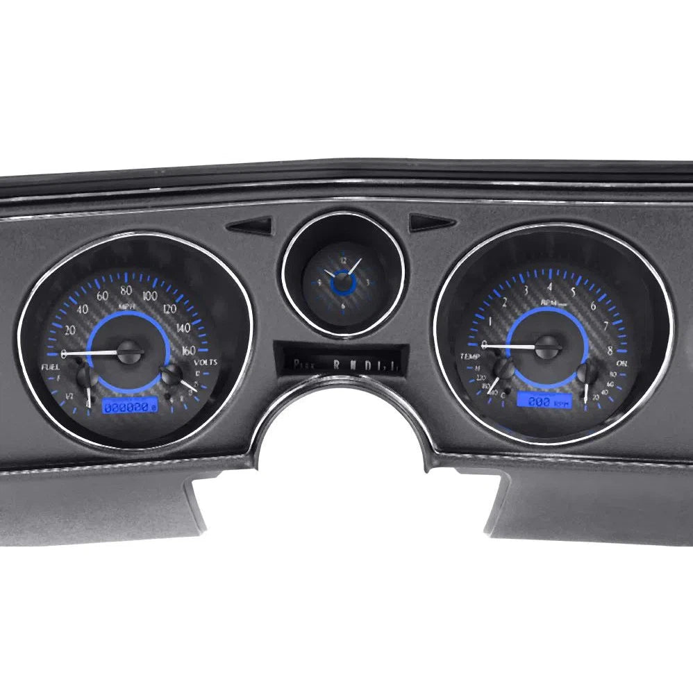  El Camino VHX Gauge Kit with Analog Clock VHX-69C-CVA-Carbon Fiber Gauge Kit with Analog Clock with Blue Display VHX-69C-CVA-C-B-Lionparts Powersports