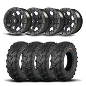 Set of Four Bullite Ruler Wheels 14" Gray And Kenda K592 Bearclaw EVO Tires [28x9-14]