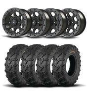 Set of Four Bullite Ruler Wheels 14" Gray And Kenda K592 Bearclaw EVO Tires [26x11-14]