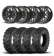 Set of Four Bullite Rider Wheels 14" Gray And Kenda K592 Bearclaw EVO Tires [26x9-14]