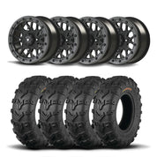 Set of Four Bullite Rider Wheels 14" Gray And Kenda K592 Bearclaw EVO Tires [28x11-14]