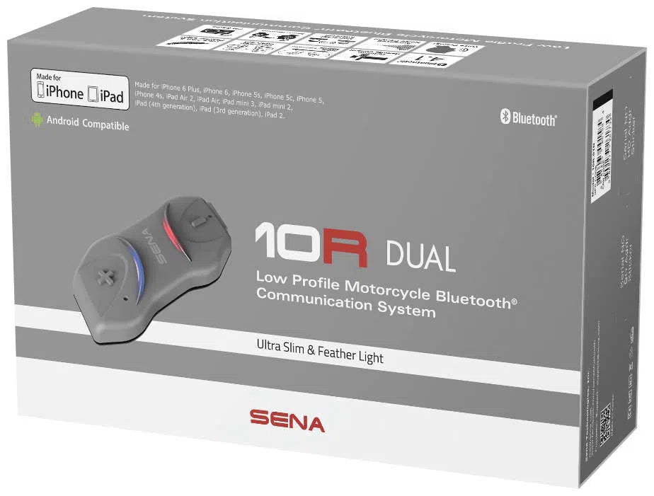 Sena 10R Low Profile Motorcycle Bluetooth System W/Out Remote 10R-01D Dual Pack
