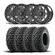 Set of Four Bullite Ruler Wheels 15" Gray And Kenda K3204R Klever XT Tires [32x10R-15]