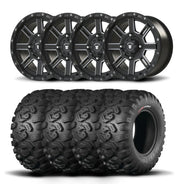 Set of Four Bullite Lancer Wheels 14" Black And Kenda K3201 Mastodon HT Tires [28x9R-14]
