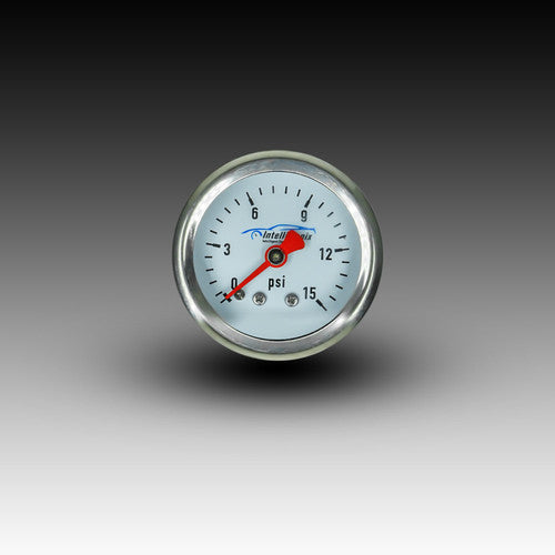 Manómetro analógico de presión de combustible Intellitronix de 15 PSI con placa frontal blanca AFP01