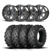 Set of Four Bullite Lancer Wheels 14" Black And Kenda K3203 Mastodon AT Tires [28x9R-14]