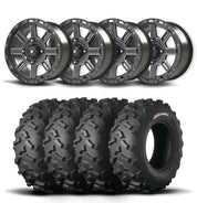 Set of Four Bullite Lancer Wheels 14" Black And Kenda K3203 Mastodon AT Tires [28x9R-14]