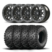 Set of Four Bullite Rider Wheels 14" Gray And Kenda K3201 Mastodon HT Tires [28x9R-14]