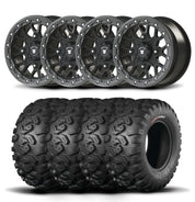Set of Four Bullite Rider Wheels 14" Gray And Kenda K3201 Mastodon HT Tires [28x9R-14]