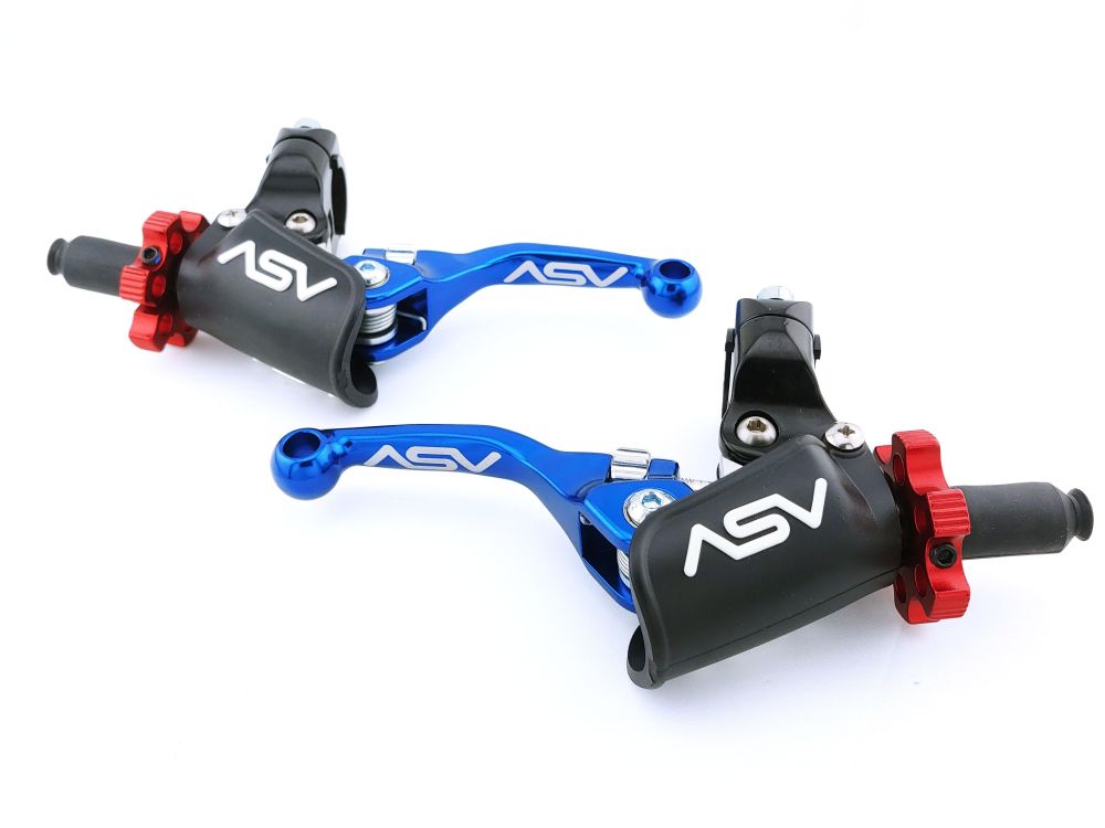 ASV F4 Pro Cable Clutch And Brake Lever Pair Pack With Perch Shorty Blue BCF40506PX