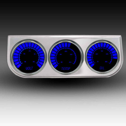 Intellitronix LED Digital Bargraph Voltmeter, Water Temperature, and Oil Pressure Gauge Set - Black Faceplate With Chrome Bezel