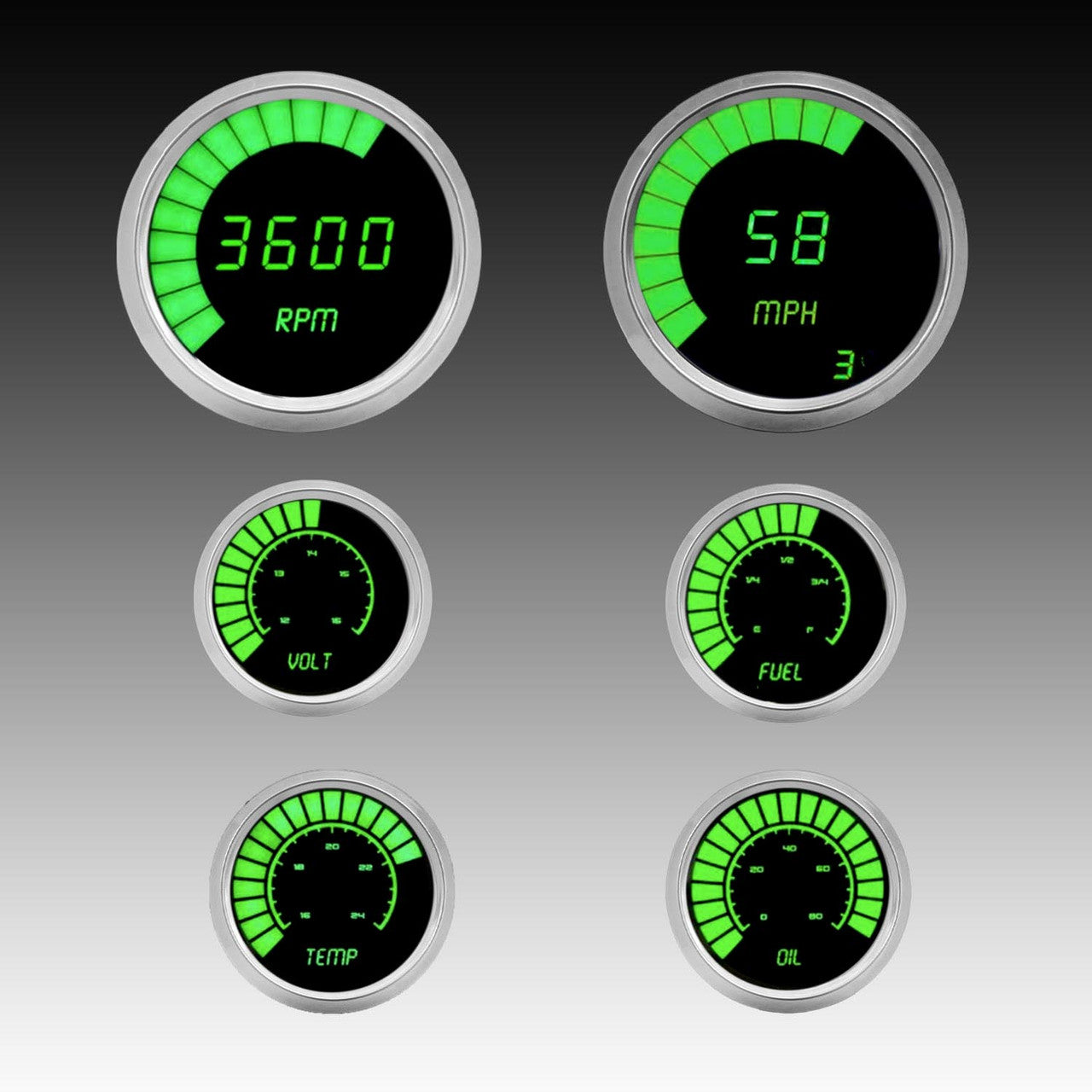 Intellitronix LED Digital Bargraph Multi-Gauge Set - Black Faceplate With Chrome Bezel