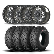 Set of Four Bullite Rider Wheels 14" Gray And Kenda K3203 Mastodon AT Tires [28x9R-14]