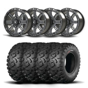 Set of Four Bullite Lancer Wheels 14" Black And Kenda K3201 Mastodon HT Tires [28x9R-14]