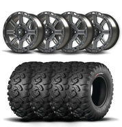 Set of Four Bullite Lancer Wheels 14" Black And Kenda K3201 Mastodon HT Tires [28x9R-14]