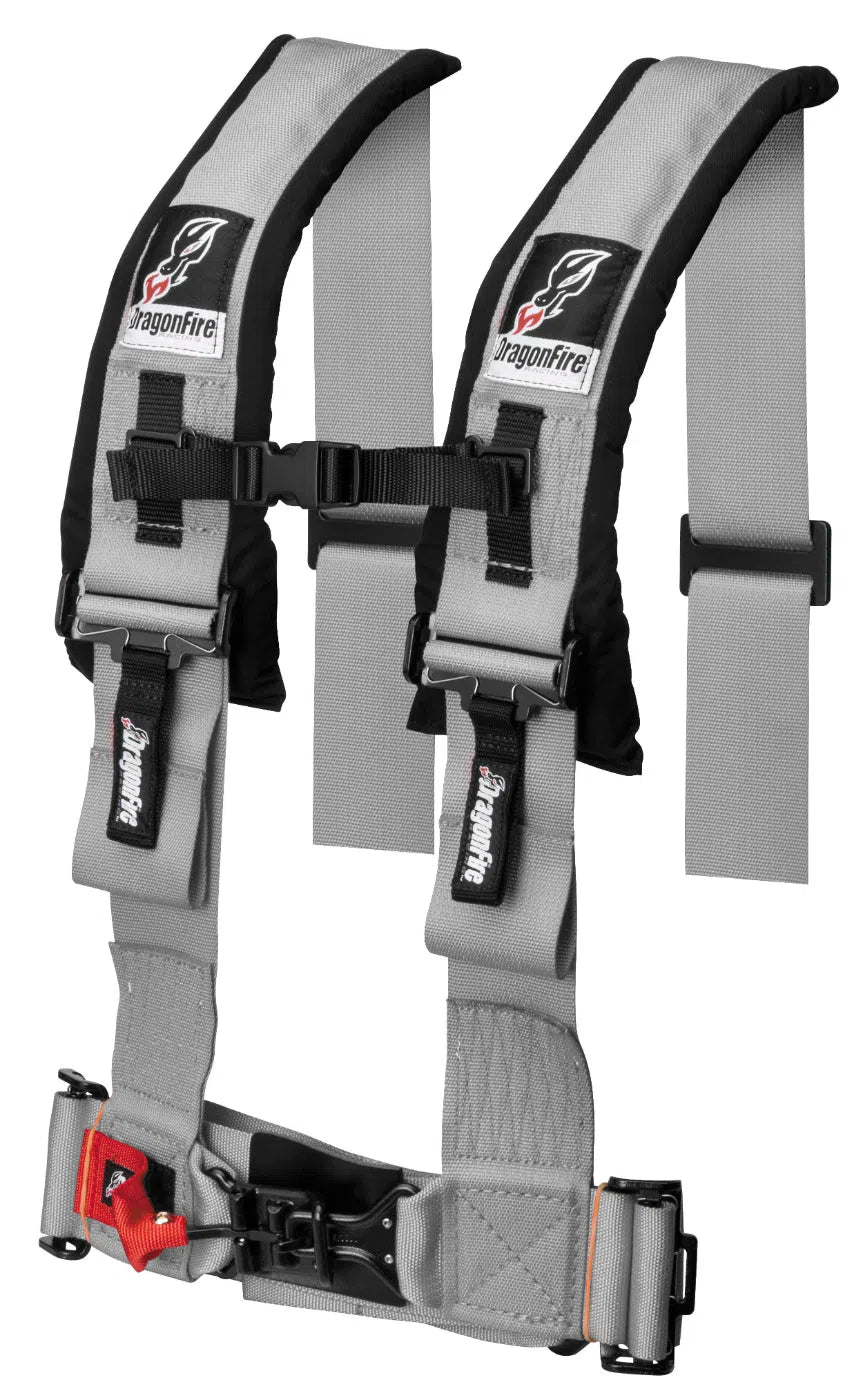 DragonFire Racing Harness Restraint - Grey - H Style - 4-Point - 3" Buckle - 14-0044