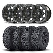 Set of Four Bullite Ruler Wheels 14" Gray And Kenda K3204R Klever XT Tires [32x10R-14]