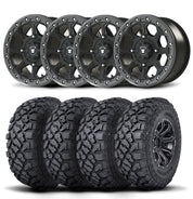 Set of Four Bullite Ruler Wheels 14" Gray And Kenda K3204R Klever XT Tires [32x10R-14]