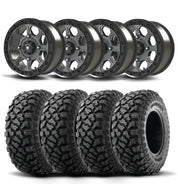 Set of Four Bullite Ruler Wheels 14" Gray And Kenda K3204R Klever XT Tires [27x11R-14]