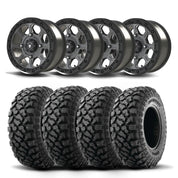 Set of Four Bullite Ruler Wheels 14" Gray And Kenda K3204R Klever XT Tires [27x9R-14]