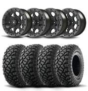 Set of Four Bullite Ruler Wheels 14" Gray And Kenda K3204R Klever XT Tires [28x10R-14]