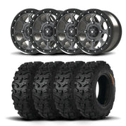 Set of Four Bullite Ruler Wheels 14" Gray And Kenda K587 Bearclaw HTR Tires [28x9R-14]