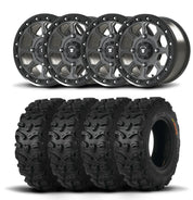 Set of Four Bullite Ruler Wheels 14" Gray And Kenda K587 Bearclaw HTR Tires [28x9R-14]