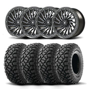 Set of Four Bullite Blade Wheels 14" Gray And Kenda K3204R Klever XT Tires [28x10R-14]