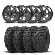 Set of Four Bullite Lancer Wheels 14" Black And Kenda K587 Bearclaw HTR Tires [28x11R-14]