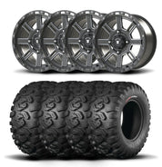 Set of Four Bullite Lancer Wheels 14" Gray And Kenda K3201 Mastodon HT Tires [28x9R-14]