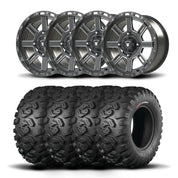 Set of Four Bullite Lancer Wheels 14" Gray And Kenda K3201 Mastodon HT Tires [28x10R-14]