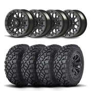 Set of Four Bullite Rider Wheels 14" Gray And Kenda K3204R Klever XT Tires [32x10R-14]