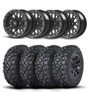 Set of Four Bullite Rider Wheels 14" Gray And Kenda K3204R Klever XT Tires [32x10R-14]