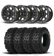 Set of Four Bullite Ruler Wheels 14" Gray And Kenda K587 Bearclaw HTR Tires [28x9R-14]