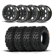 Set of Four Bullite Ruler Wheels 14" Gray And Kenda K587 Bearclaw HTR Tires [26x9R-14]