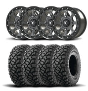 Set of Four Bullite Ruler Wheels 15" Gray And Kenda K3204R Klever XT Tires [32x10R-15]