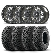 Set of Four Bullite Rider Wheels 14" Gray And Kenda K3204R Klever XT Tires [27x11R-14]