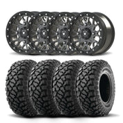 Set of Four Bullite Rider Wheels 14" Gray And Kenda K3204R Klever XT Tires [28x10R-14]