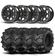 Set of Four Bullite Ruler Wheels 14" Gray And Kenda K538 Executioner Tires [28x9-14]