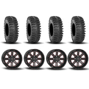 System 3 ST-4 Aluminum Gloss Black/Red 20" Wheels And XT400 Tires [33x9.5R-20]