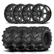Set of Four Bullite Lancer Wheels 14" Black And Kenda K538 Executioner Tires [28x9-14]