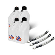 VP Racing 4 Pack White 5.5 Gallon Square Utility Jugs + 3 Deluxe Fill Hoses