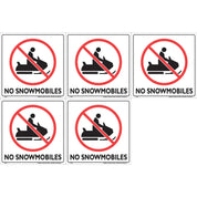 Set of 5 White Plastic Sign 12 Inch - No Snowmobiles