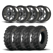 Set of Four Bullite Ruler Wheels 14" Gray And Kenda K592 Bearclaw EVO Tires [28x11-14]