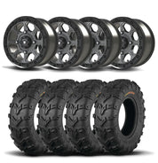 Set of Four Bullite Ruler Wheels 14" Gray And Kenda K592 Bearclaw EVO Tires [26x11-14]