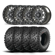 Set of Four Bullite Rider Wheels 14" Gray And Kenda K3201 Mastodon HT Tires [28x9R-14]