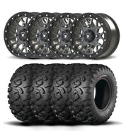 Set of Four Bullite Rider Wheels 14" Gray And Kenda K3201 Mastodon HT Tires [28x9R-14]