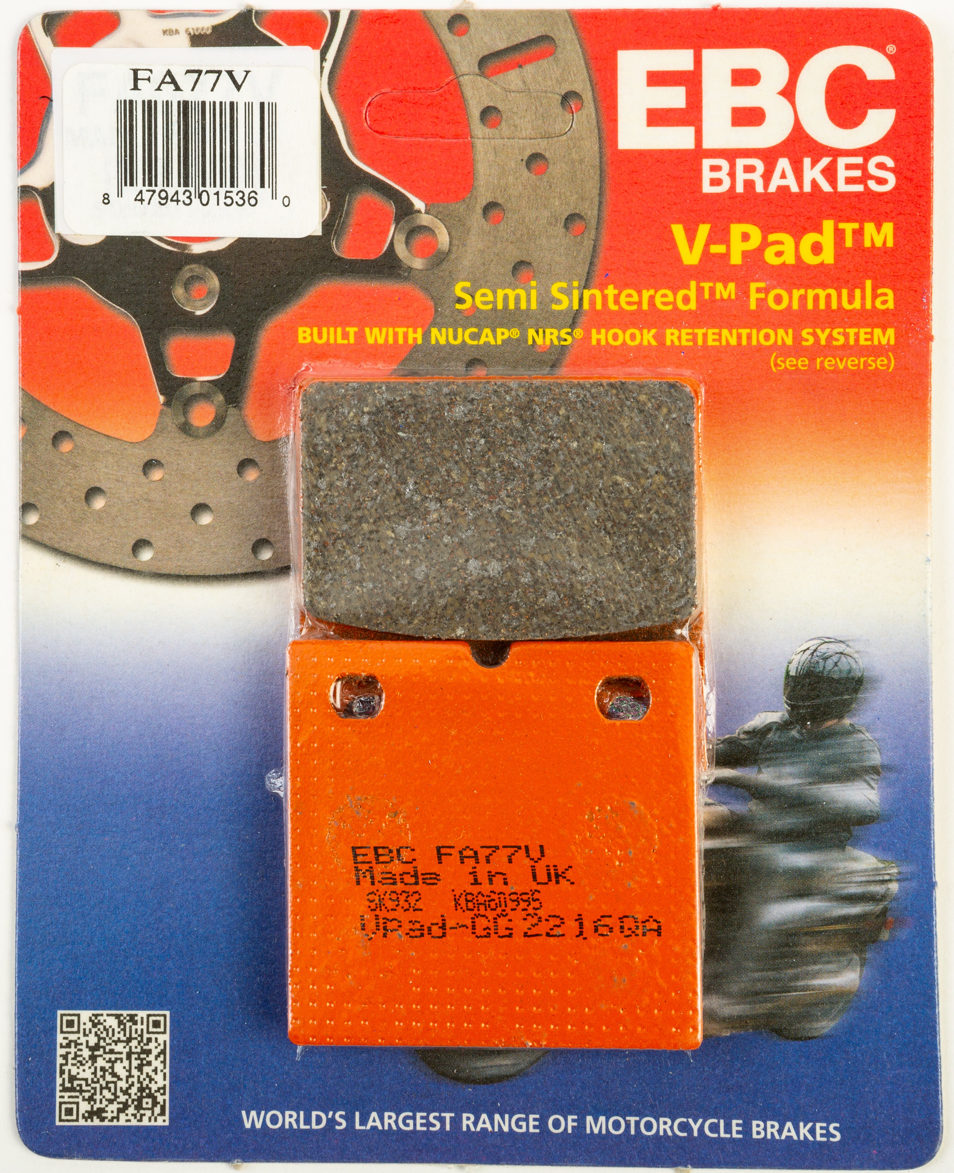 EBC 1 Pair V-Pad Semi-Sintered Touring Brake Pads MPN FA77V