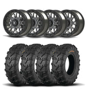Set of Four Bullite Rider Wheels 14" Gray And Kenda K592 Bearclaw EVO Tires [26x11-14]